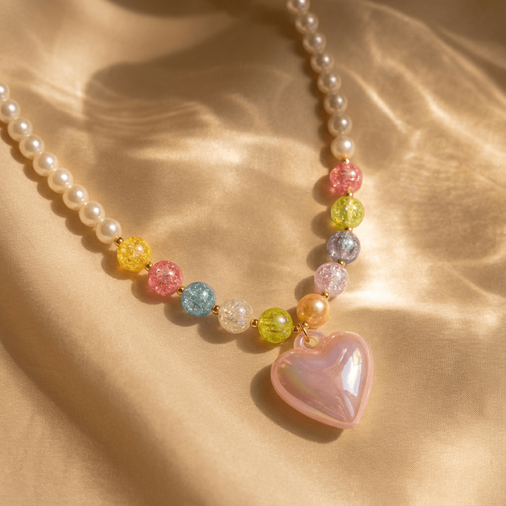 Handmade Bohemian Beaded Acrylic Heart Necklace