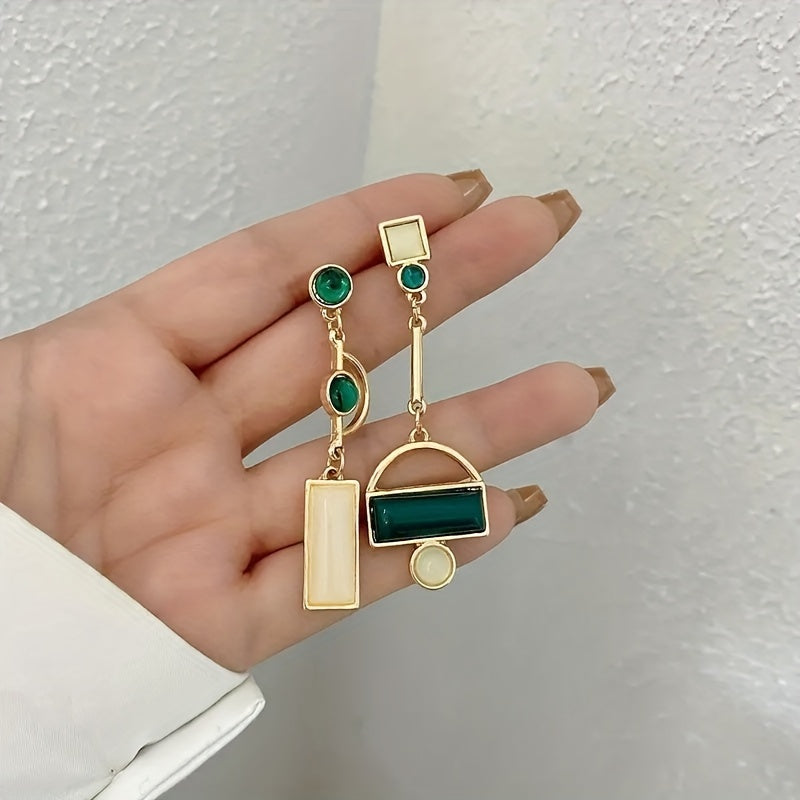 Bohemian Green and Ivory Gold-Plated Statement Earrings
