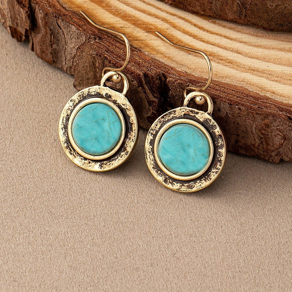 Bohemian Minimalist Round Turquoise Drop Earrings