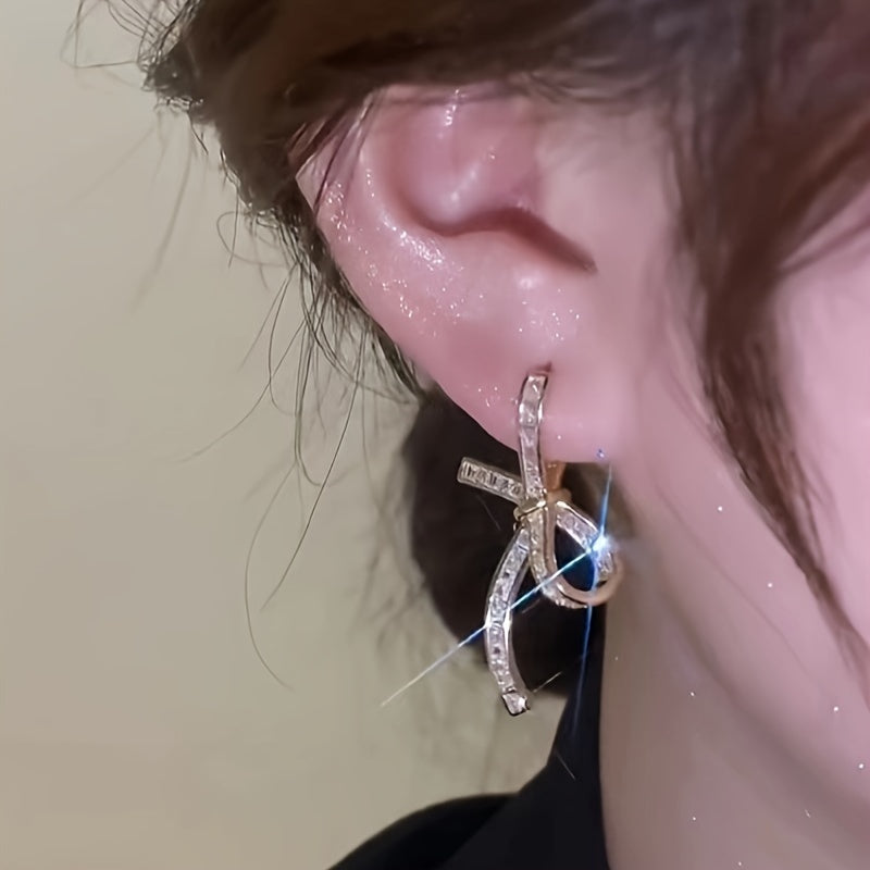 Baguette Diamond-Look Ribbon Drop Earrings
