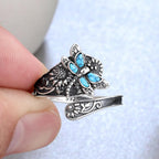 Sterling Silver Turquoise Spoon Wrap Ring with Dragonfly