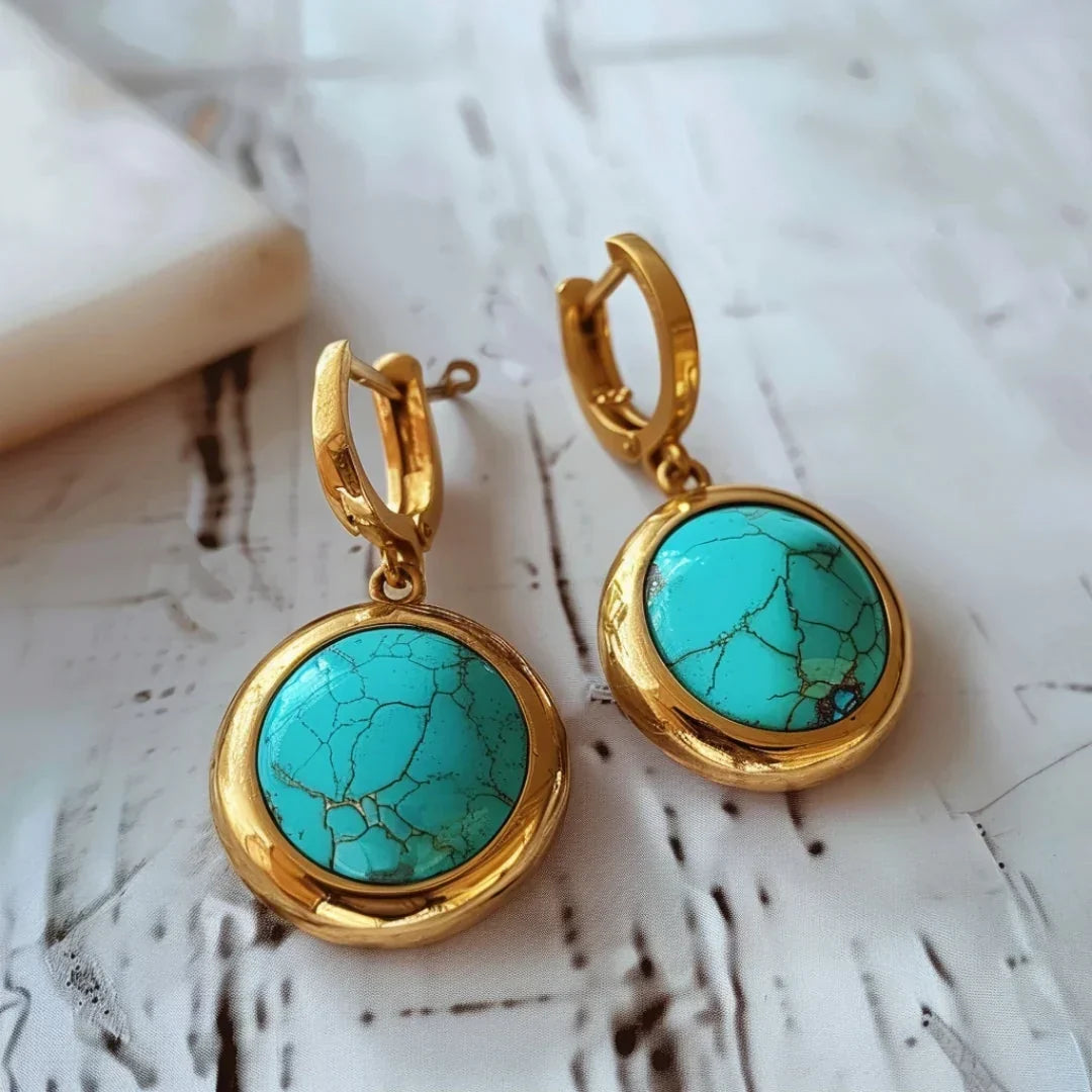 Créoles huggie pendantes pierre effet turquoise style vintage