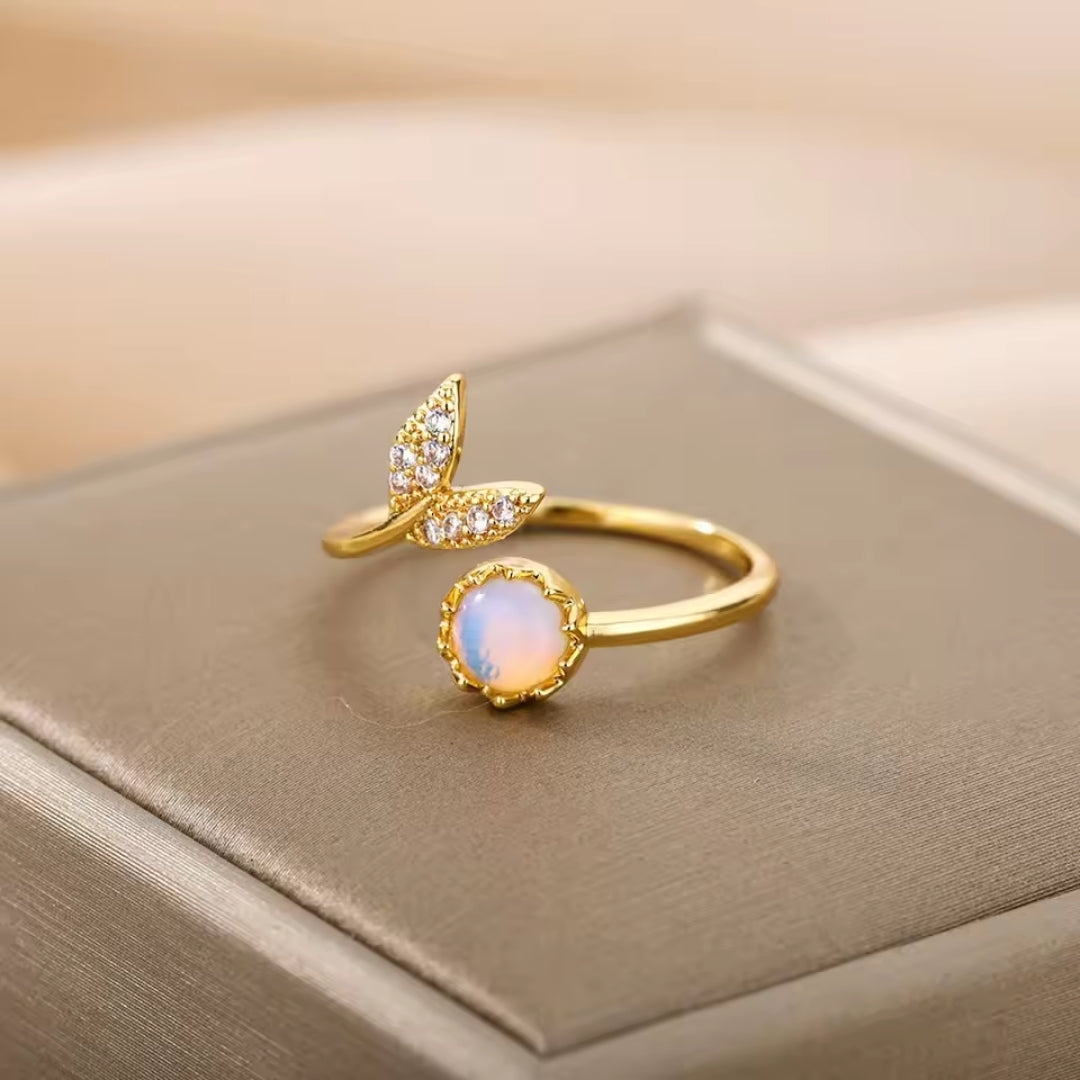 Adjustable Opal-Look Ocean Gold-Tone Ring