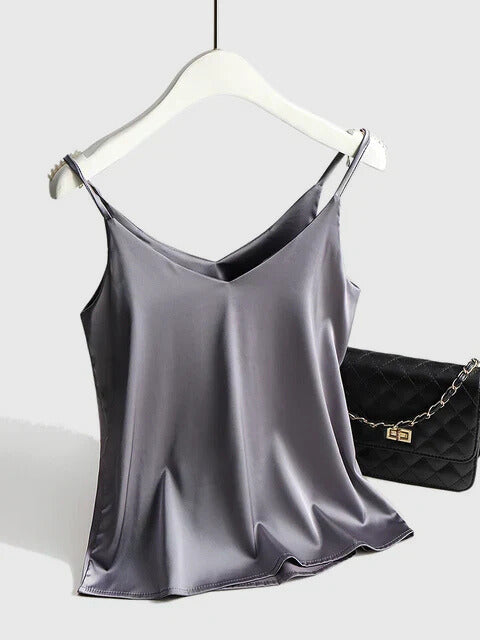 Satin V-Neck Cami with Spaghetti Straps