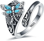 Sterling Silver Turquoise Spoon Wrap Ring with Dragonfly