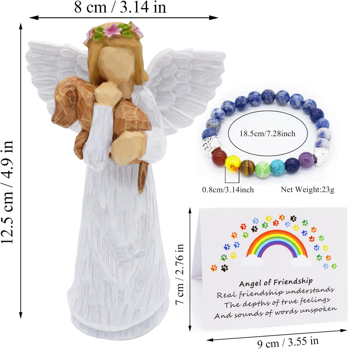 Dog Memorial Gift Set with Angel Figurine and Chakra Bracelet