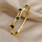 Gold-Tone Chain Bracelet with Green Heart Stones