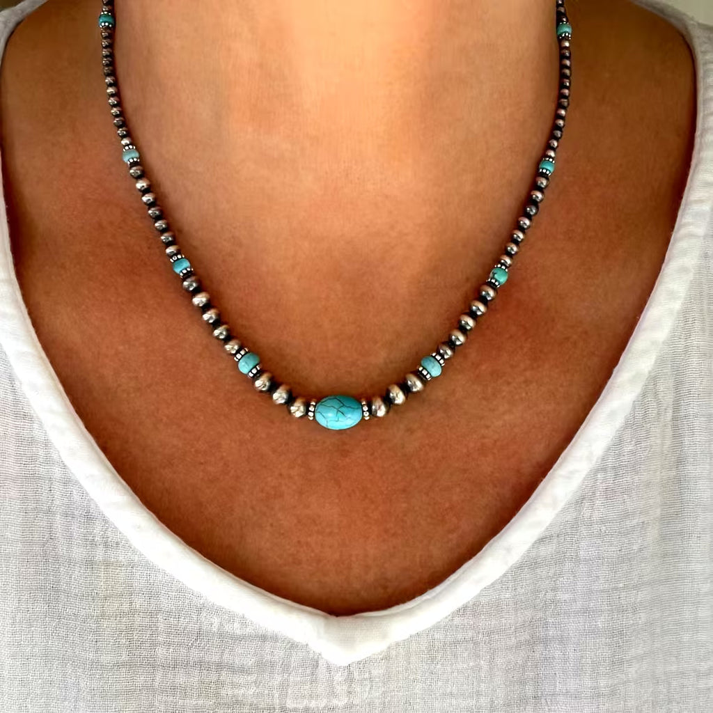 Modern Turquoise Necklace and Earrings Set