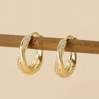 Twisted Gold-Tone Hoop Earrings with Pavé Crystal Accents