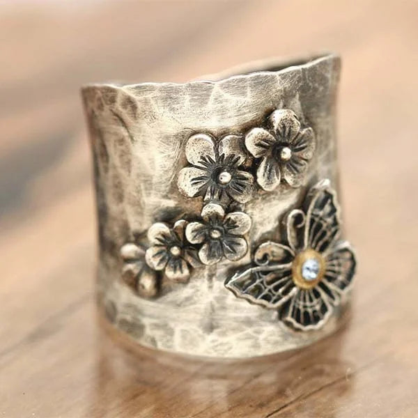 Bee, Flower and Butterfly Wide Band Ring
