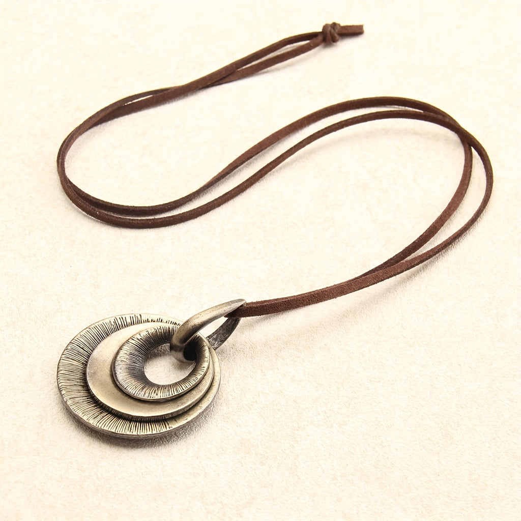 Vintage Layered Disc Long Pendant Necklace