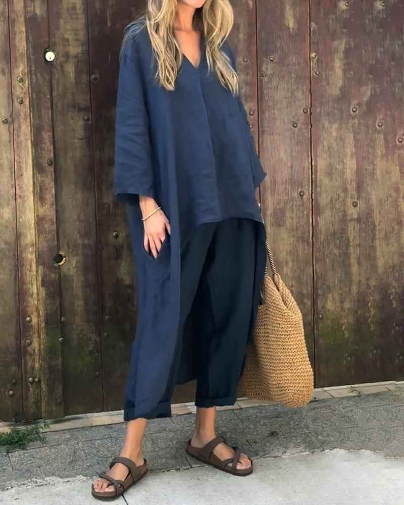 Longline Tunic and Trouser Set with Loose Flowing Fit