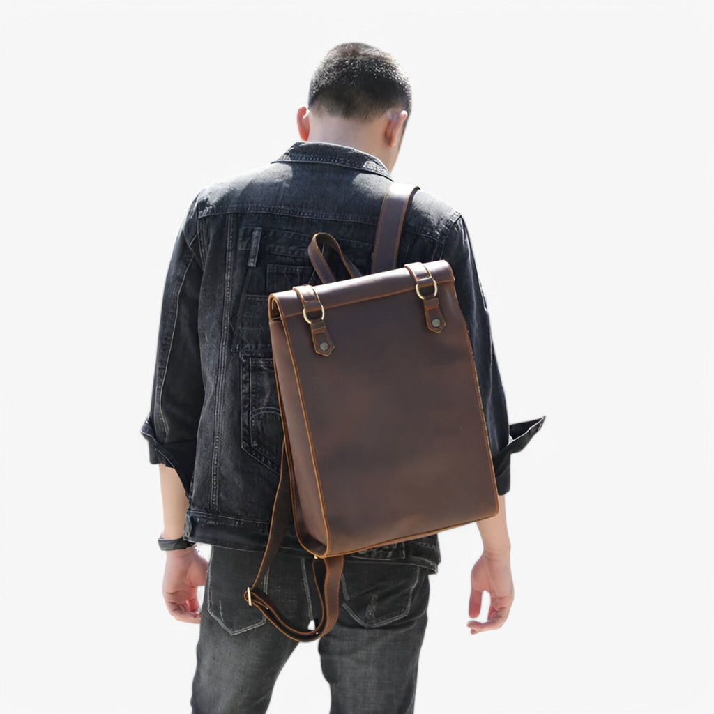 Men's Luxury Full-Grain Leather Laptop Backpack