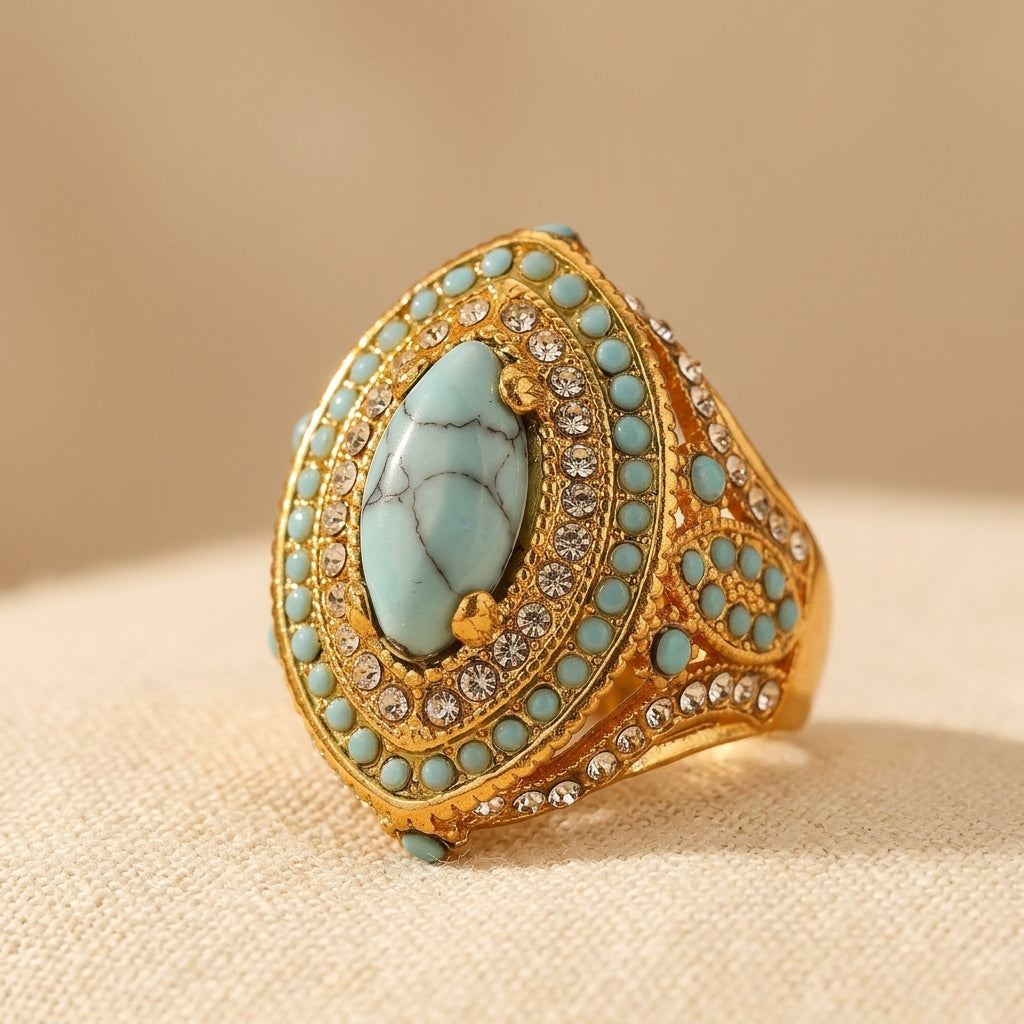 Bohemian vintage ring met synthetische edelsteen en turquoise