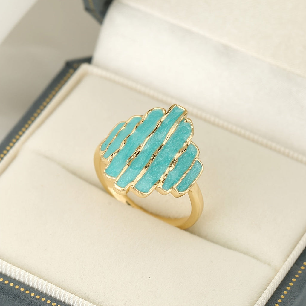 Bohemian Painted Irregular Rock-Edge Mint Green Ring
