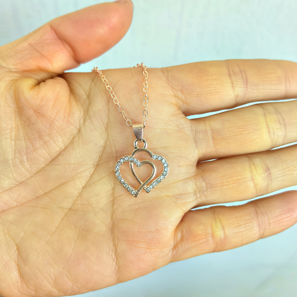 Irregular Double Heart Pendant Lariat Necklace