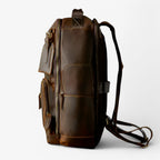 Retro-Style Brown Leather Backpack with Padded Laptop Sleeve