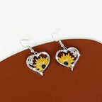 Vintage-Style Sunflower, Bee and Heart Dangle Earrings