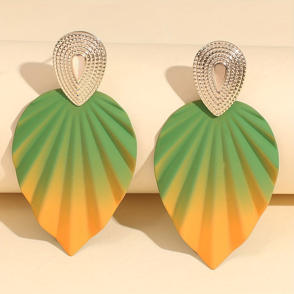 Vintage-Style Leaf Geometric Earrings