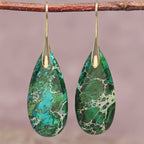Bohemian Green Stone Teardrop Earrings