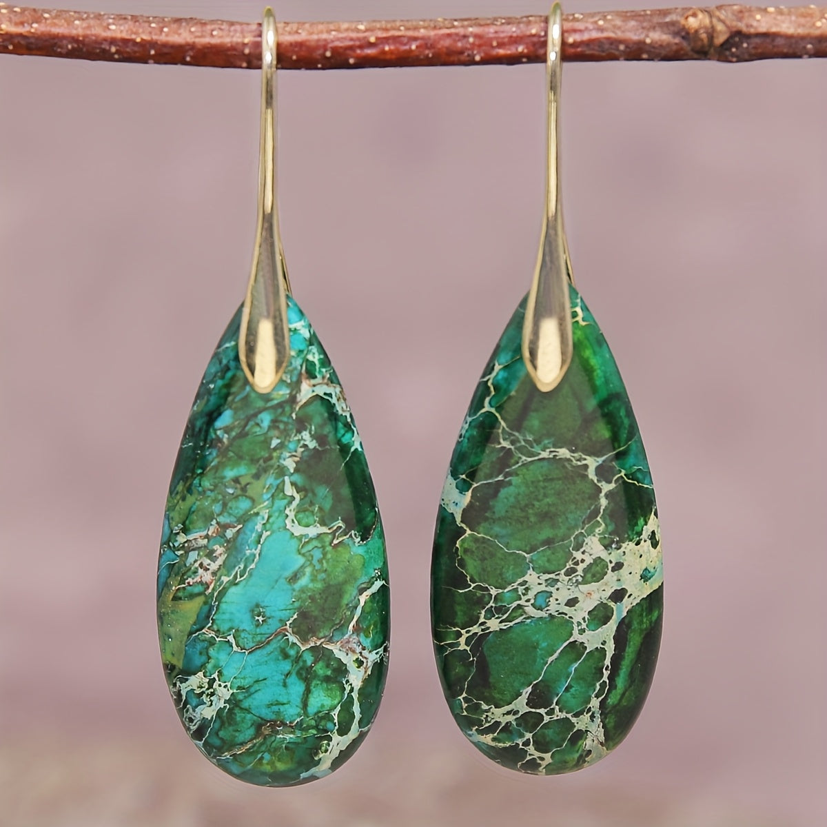Bohemian Green Stone Teardrop Earrings