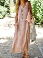 Sleeveless V-Neck Straight Cut Maxi Dress