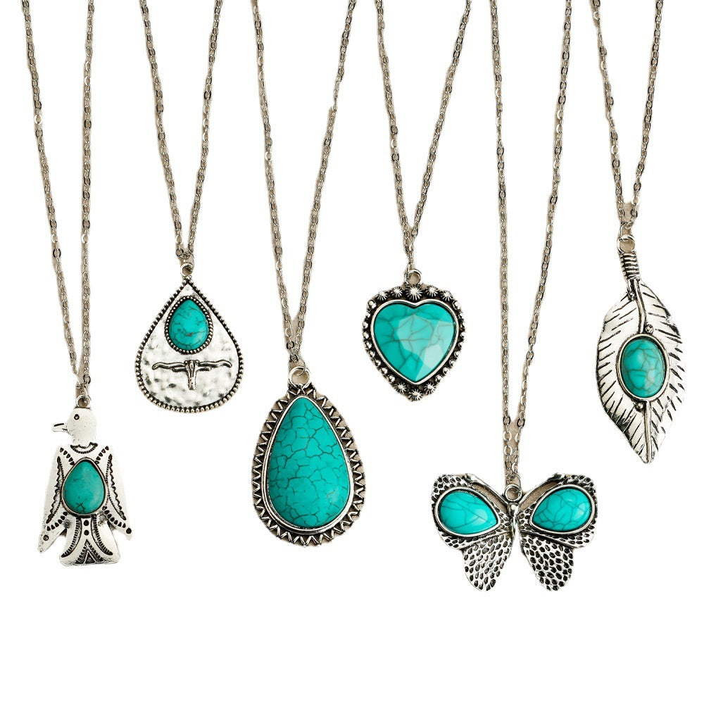 Vintage Bohemian Turquoise Pendant Necklace in Five Shapes