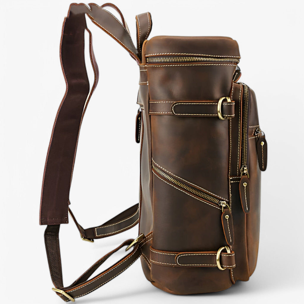 Luxury Full-Grain Leather Laptop Backpack with Padded Back