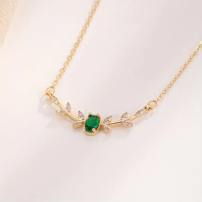 Gold-Tone Necklace with Small Green Stone Accent