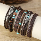 Tribal Leather and Bead Bracelet Set