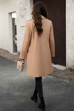 Solid Colour Longline Coat with Notched Collar and Buttons