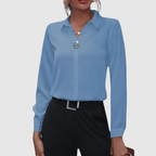 Folded-Collar Blouse with Long Sleeves