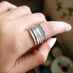 Vintage-Style Boho Floral Wide Silver-Plated Ring