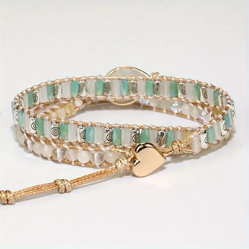 Crystal and Nacre Bead Bracelet with Moonstone-Style Centrepiece