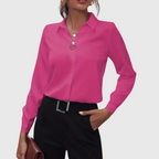 Folded-Collar Blouse with Long Sleeves