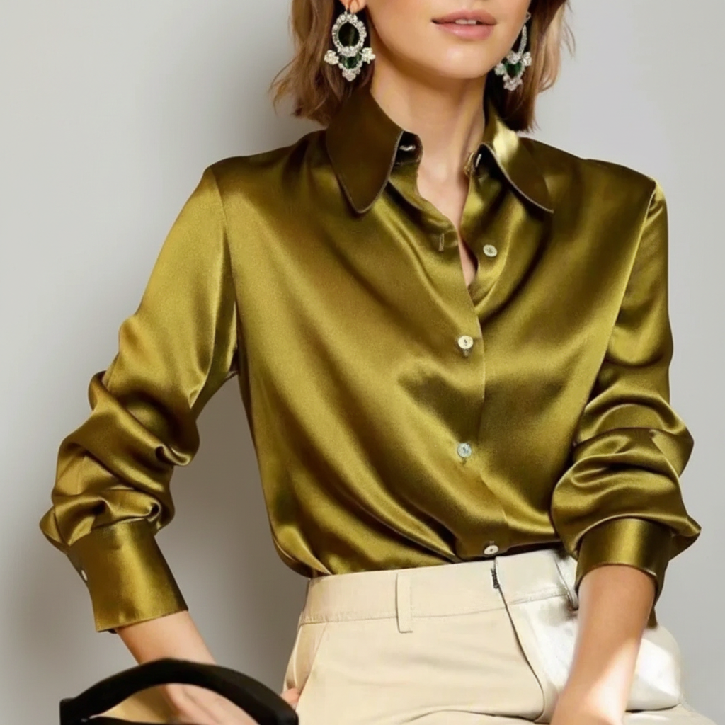 Women's Satin-Look Blouse with Long Sleeves