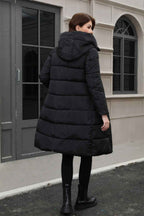 Hooded Longline Padded Jacket with Concealed Button Front