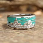 Bohemian Zirconia Inlaid Enamel Mountain and Sun Ring
