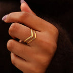Adjustable Double-Layer V-Shaped Statement Ring