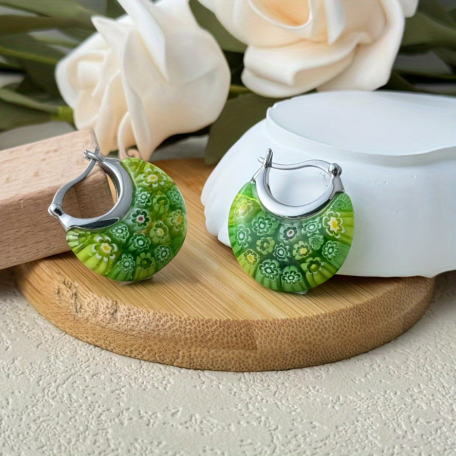 Millefiori Glass Half-Hoop Earrings