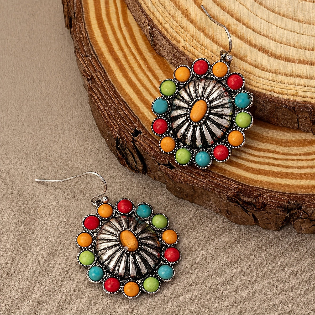 Vintage Sunburst Multi-Stone Statement Earrings