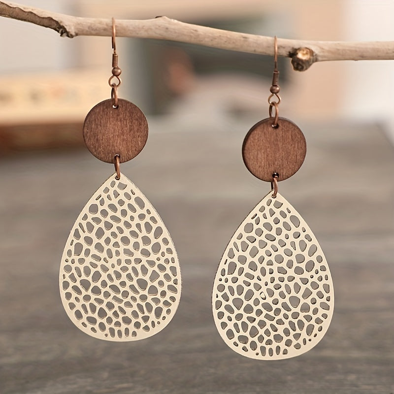 Vintage Hollow Faux Leather Drop Earrings