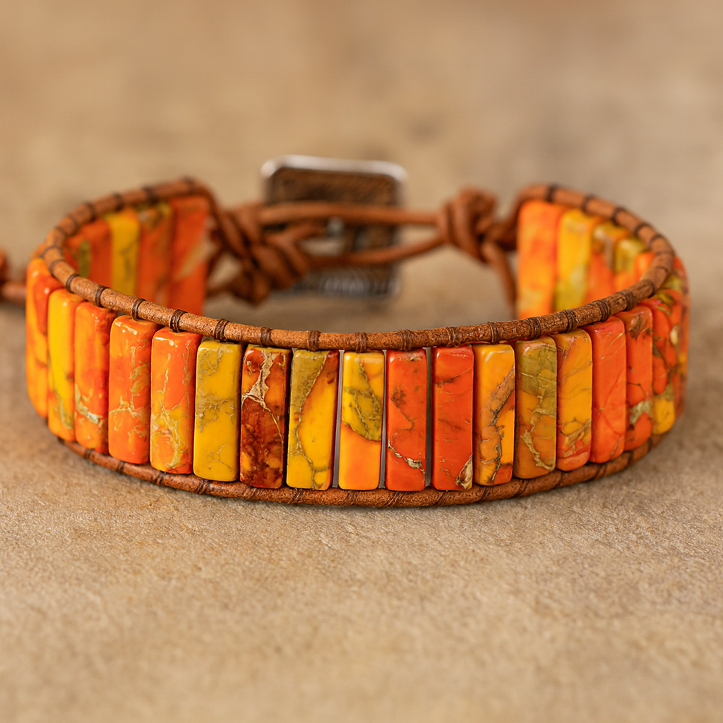 Pulseira de Jaspe Imperial em Tons Quentes de Sol