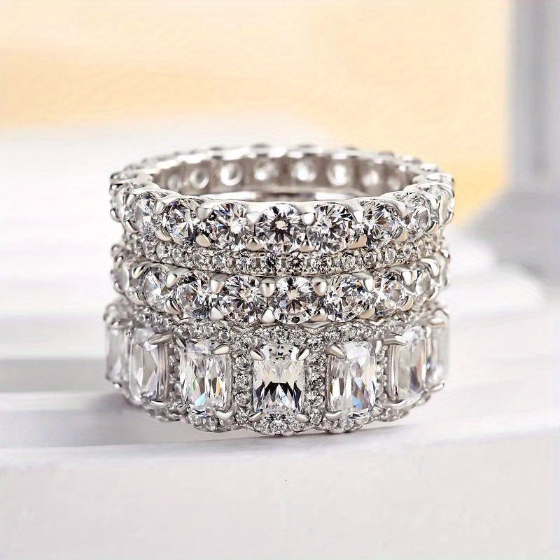 Vierdelige stapelbare ringenset in bruidsstijl met zirkonia