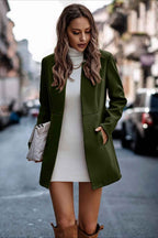 Longline Cotton Coat with a Stand Collar and Slim Cut