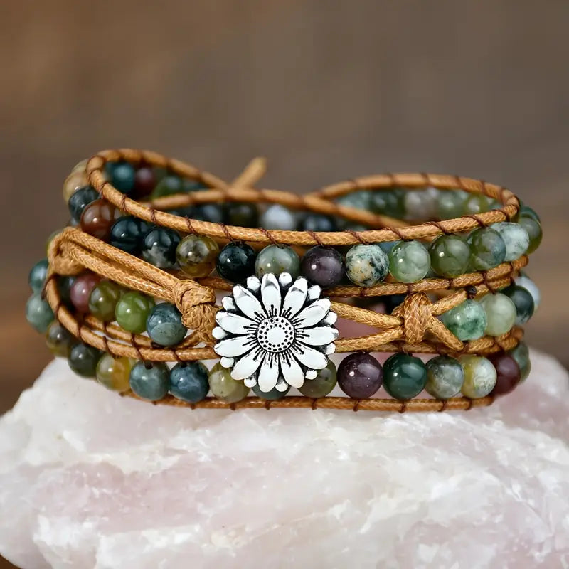 Armband met groene agaat en bloem