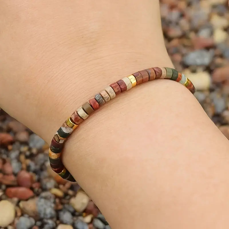 Red, Gold and Green Jasper Bead Bracelet