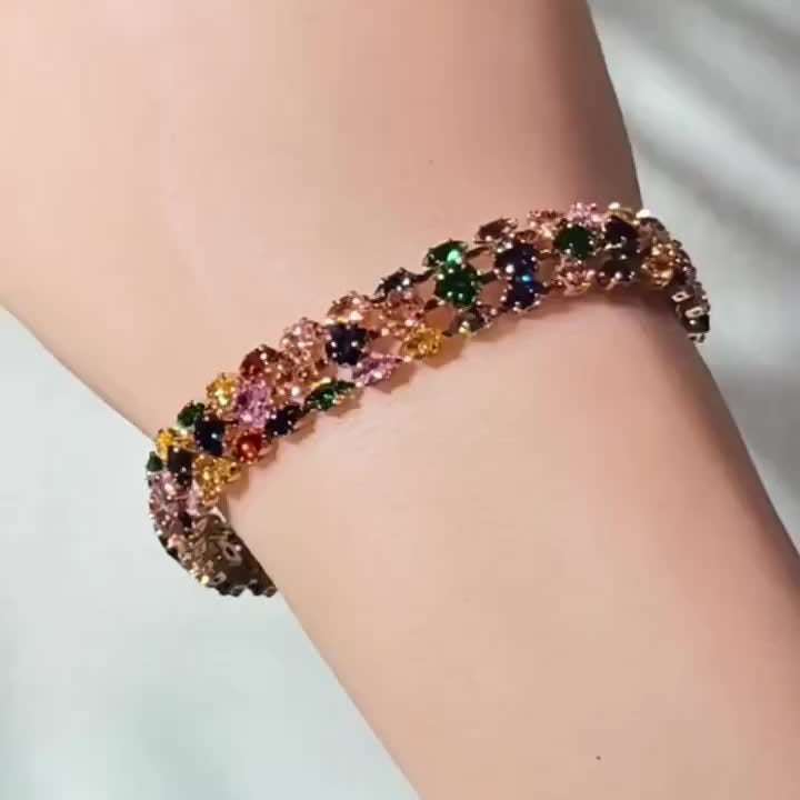 Bohemian Multicolour Zirconia Gold-Plated Tennis Bracelet