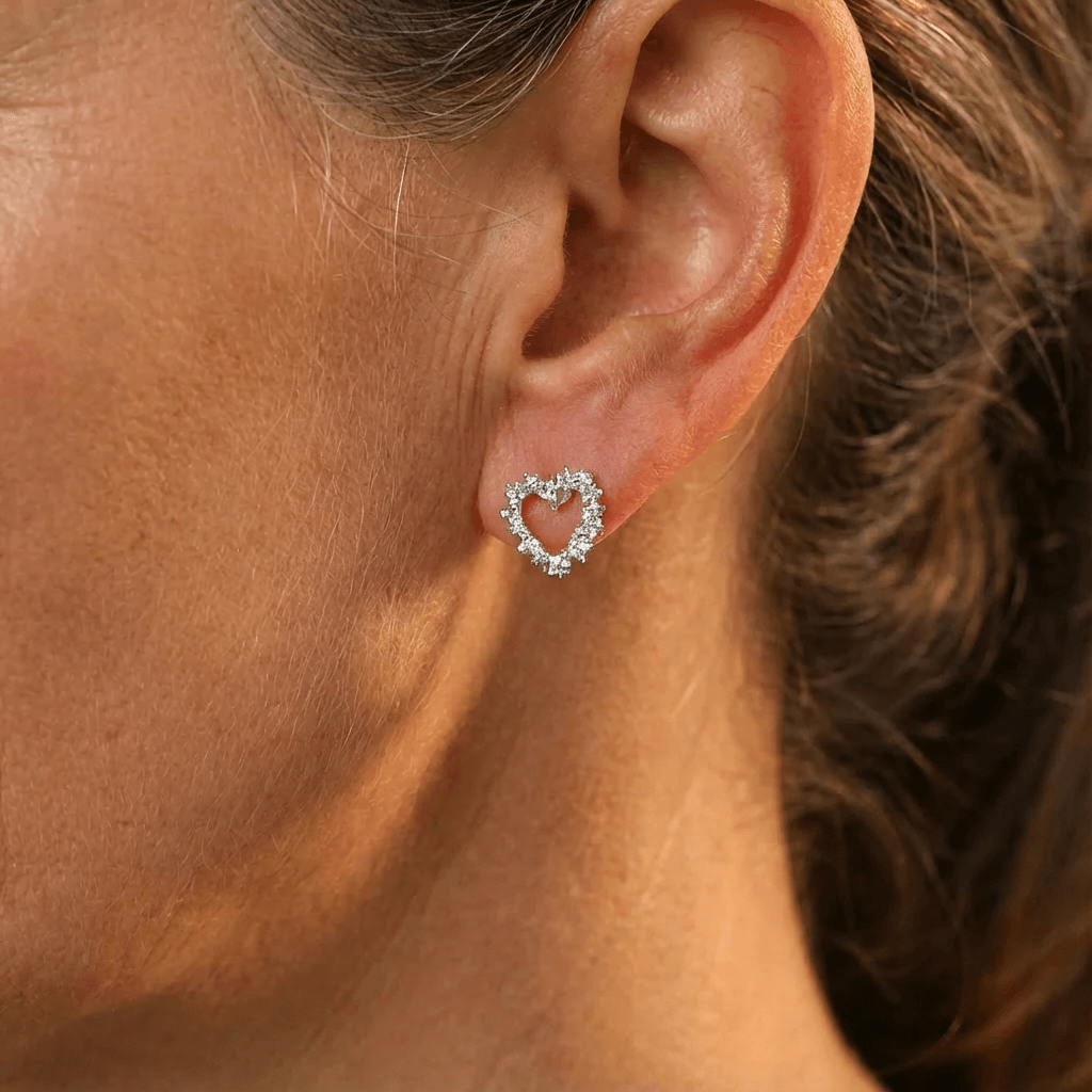 Silver-Plated Crystal Heart Stud Earrings