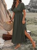 Flutter Sleeve V-Neck Wrap-Front Summer Maxi Dress